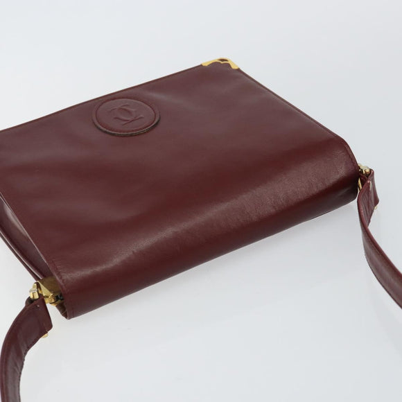 CARTIER Must Line Shoulder Bag Leather Bordeaux Gold Auth BA6028