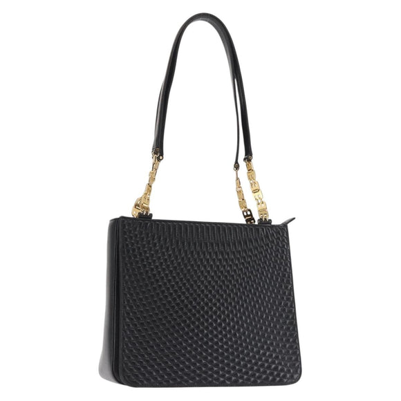 BALLY Shoulder Bag Leather Black Gold Auth BA6042