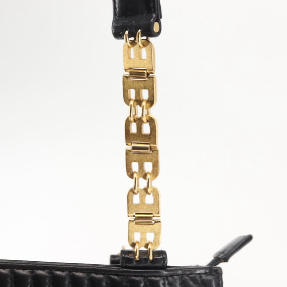 BALLY Shoulder Bag Leather Black Gold Auth BA6042