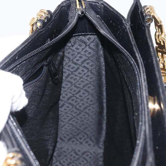 BALLY Shoulder Bag Leather Black Gold Auth BA6042