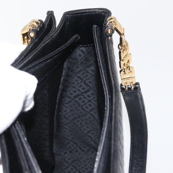 BALLY Shoulder Bag Leather Black Gold Auth BA6042