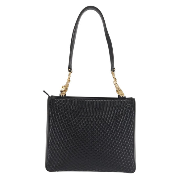 BALLY Shoulder Bag Leather Black Gold Auth BA6042
