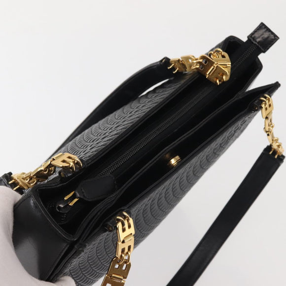 BALLY Shoulder Bag Leather Black Gold Auth BA6042