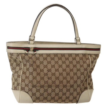 GUCCI GG Canvas Web Sherry Line Tote Bag Beige Red Green 257061 Auth BA6046