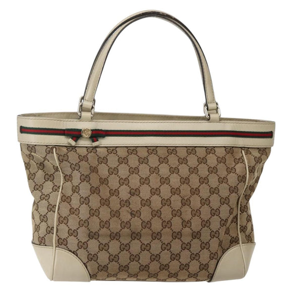 GUCCI GG Canvas Web Sherry Line Tote Bag Beige Red Green 257061 Auth BA6046