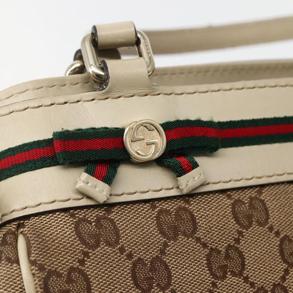 GUCCI GG Canvas Web Sherry Line Tote Bag Beige Red Green 257061 Auth BA6046
