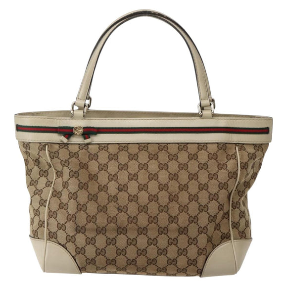 GUCCI GG Canvas Web Sherry Line Tote Bag Beige Red Green 257061 Auth BA6046