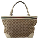 GUCCI GG Canvas Web Sherry Line Tote Bag Beige Red Green 257061 Auth BA6046-2