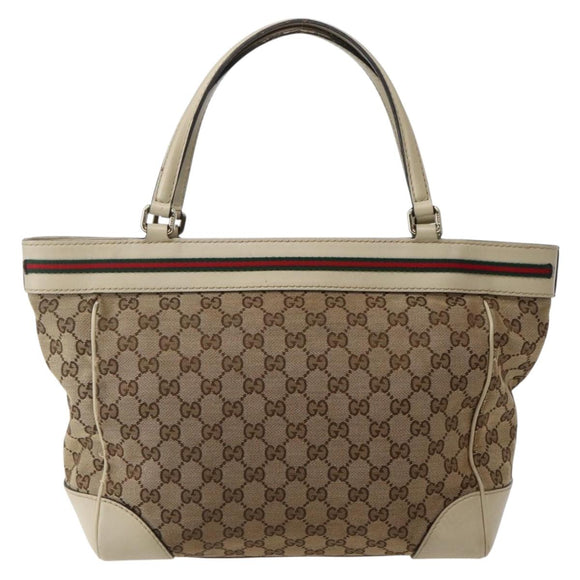 GUCCI GG Canvas Web Sherry Line Tote Bag Beige Red Green 257061 Auth BA6046