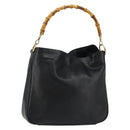 GUCCI Bamboo Hand Bag Leather Black Gold 001 3754 1638 Auth BA6049-1