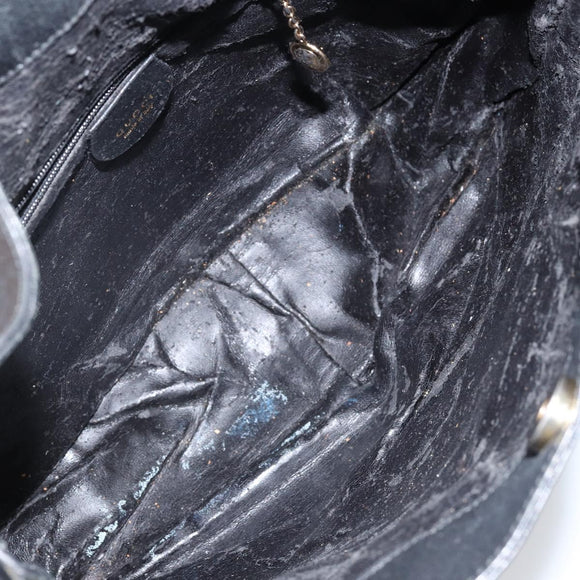 GUCCI Bamboo Hand Bag Leather Black Gold 001 3754 1638 Auth BA6049