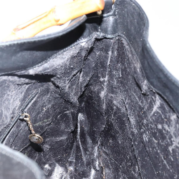 GUCCI Bamboo Hand Bag Leather Black Gold 001 3754 1638 Auth BA6049