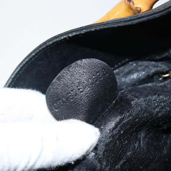 GUCCI Bamboo Hand Bag Leather Black Gold 001 3754 1638 Auth BA6049