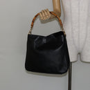 GUCCI Bamboo Hand Bag Leather Black Gold 001 3754 1638 Auth BA6049-20