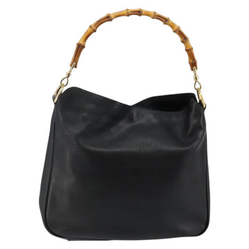 GUCCI Bamboo Hand Bag Leather Black Gold 001 3754 1638 Auth BA6049 - 0