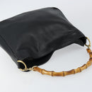 GUCCI Bamboo Hand Bag Leather Black Gold 001 3754 1638 Auth BA6049-6