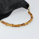 GUCCI Bamboo Hand Bag Leather Black Gold 001 3754 1638 Auth BA6049-7