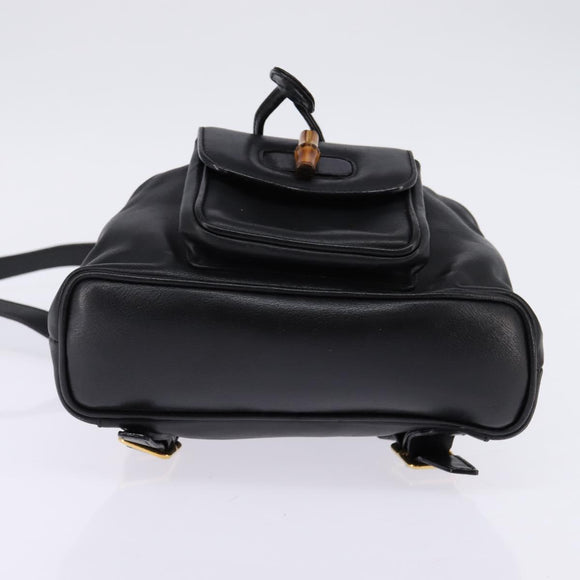 GUCCI Bamboo Backpack Leather Black Gold 003 1705 0030 Auth BA6050