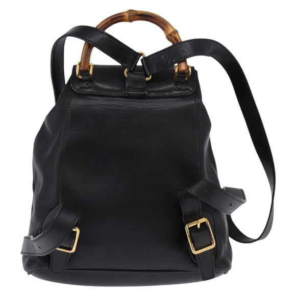 GUCCI Bamboo Backpack Leather Black Gold 003 1705 0030 Auth BA6050