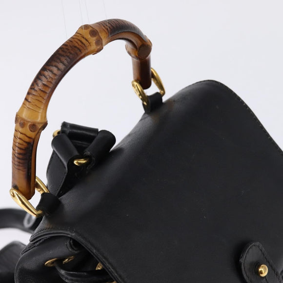 GUCCI Bamboo Backpack Leather Black Gold 003 1705 0030 Auth BA6050
