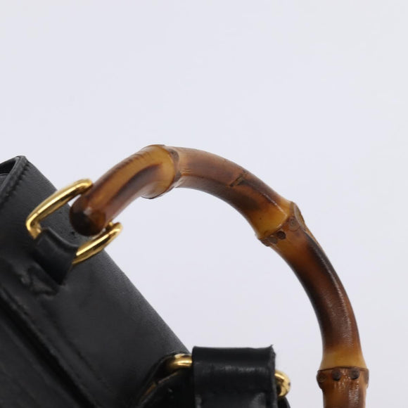 GUCCI Bamboo Backpack Leather Black Gold 003 1705 0030 Auth BA6050
