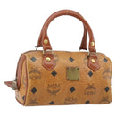 MCM Logogram Vicetos Hand Bag PVC Leather Brown Gold Auth BA6051-1