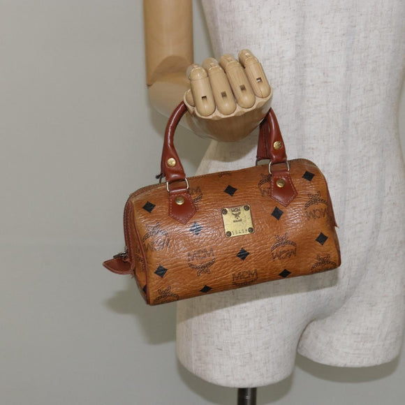 MCM Logogram Vicetos Hand Bag PVC Leather Brown Gold Auth BA6051