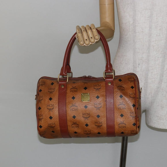 MCM Logogram Vicetos Hand Bag PVC Leather Brown Gold Auth BA6052