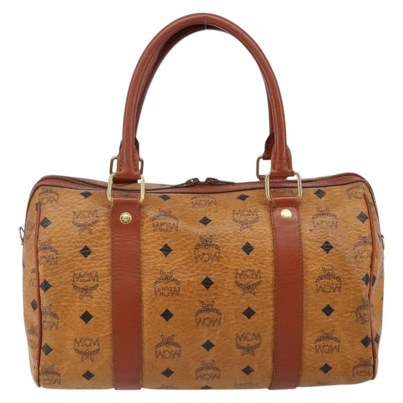 MCM Logogram Vicetos Hand Bag PVC Leather Brown Gold Auth BA6052