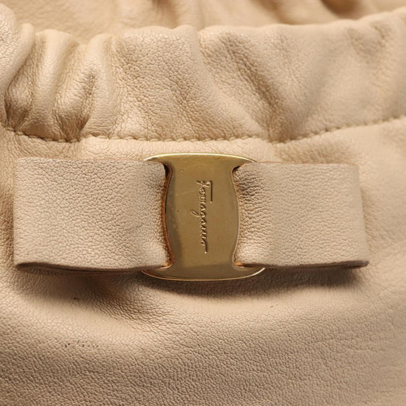 Salvatore Ferragamo Vala Hand Bag Leather 2way Beige Gold Auth BA6053