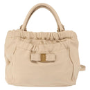 Salvatore Ferragamo Vala Hand Bag Leather 2way Beige Gold Auth BA6053-2