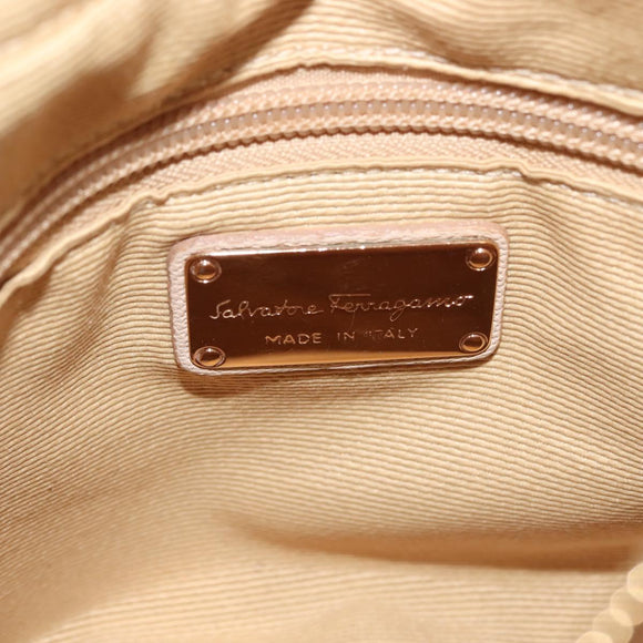 Salvatore Ferragamo Vala Hand Bag Leather 2way Beige Gold Auth BA6053