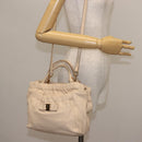 Salvatore Ferragamo Vala Hand Bag Leather 2way Beige Gold Auth BA6053-29
