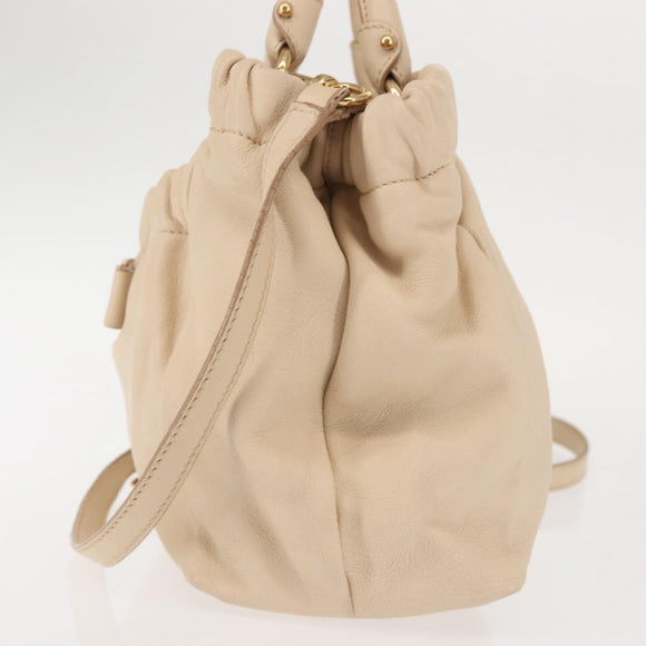 Salvatore Ferragamo Vala Hand Bag Leather 2way Beige Gold Auth BA6053