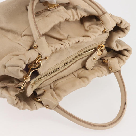 Salvatore Ferragamo Vala Hand Bag Leather 2way Beige Gold Auth BA6053