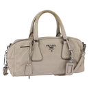 PRADA Hand Bag Leather 2way Beige Silver Auth BA6054-1