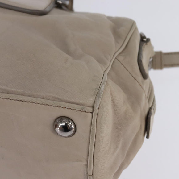 PRADA Hand Bag Leather 2way Beige Silver Auth BA6054