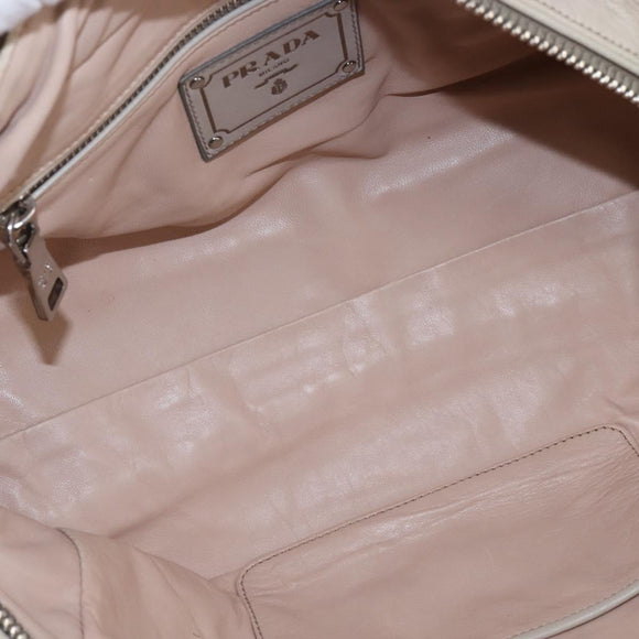 PRADA Hand Bag Leather 2way Beige Silver Auth BA6054