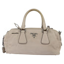 PRADA Hand Bag Leather 2way Beige Silver Auth BA6054-13