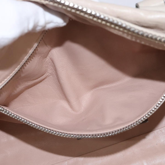 PRADA Hand Bag Leather 2way Beige Silver Auth BA6054