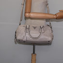 PRADA Hand Bag Leather 2way Beige Silver Auth BA6054-24