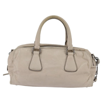 PRADA Hand Bag Leather 2way Beige Silver Auth BA6054 - 0