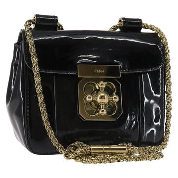 Chloe Elsie Shoulder Bag Enamel Black Gold Auth BA6058