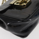 Chloe Elsie Shoulder Bag Enamel Black Gold Auth BA6058-9