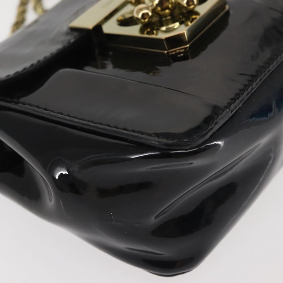 Chloe Elsie Shoulder Bag Enamel Black Gold Auth BA6058