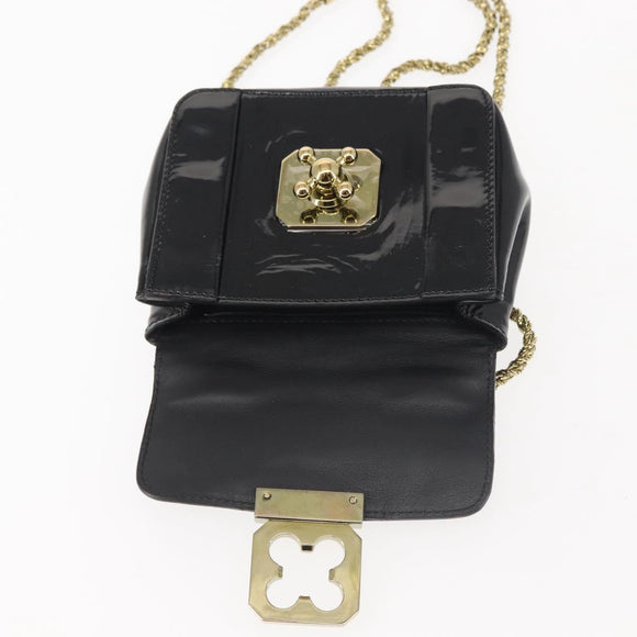 Chloe Elsie Shoulder Bag Enamel Black Gold Auth BA6058