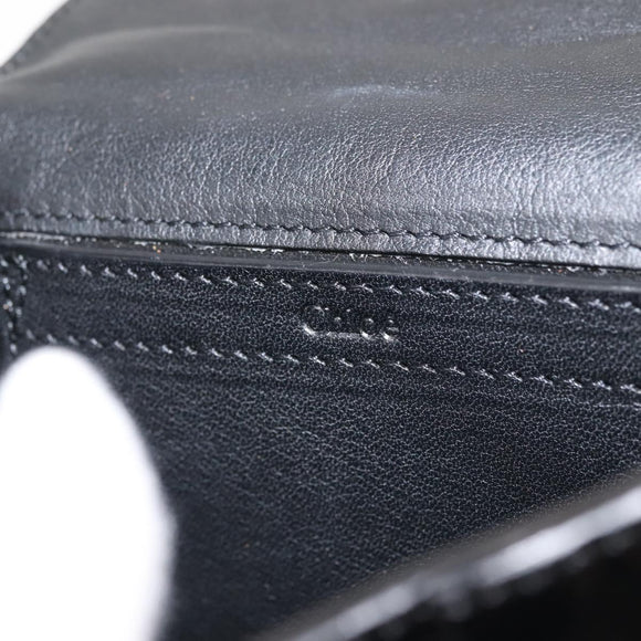 Chloe Elsie Shoulder Bag Enamel Black Gold Auth BA6058