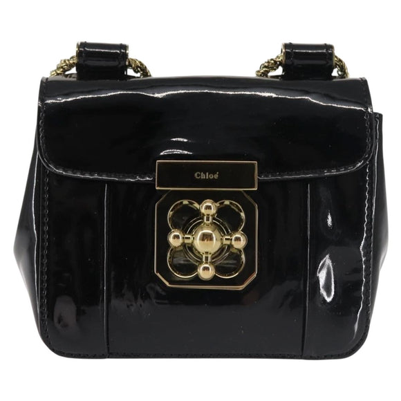 Chloe Elsie Shoulder Bag Enamel Black Gold Auth BA6058
