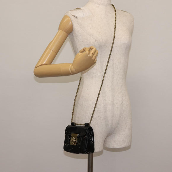 Chloe Elsie Shoulder Bag Enamel Black Gold Auth BA6058