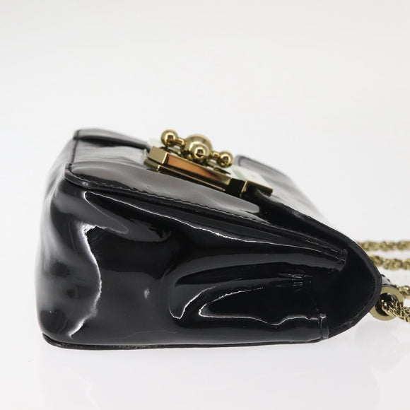 Chloe Elsie Shoulder Bag Enamel Black Gold Auth BA6058